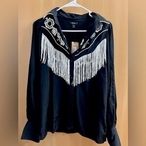 Nastygal Embroidered Fringe Western Shirt